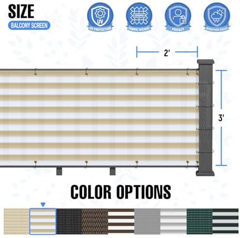 E&K Sunrise 3' x 181' Balcony Privacy Fence Screen Cover with Zip Ties Outdoor Screen Fence UV Protection for Deck Patio Backyard Apartment Pool Porch (Beige White Strip) - Image 5