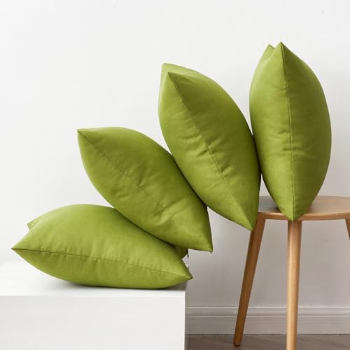 MIULEE Pack of 4 Decorative Outdoor Throw Pillow Covers Linen Waterproof Pillow Covers Summer Farmhouse Cushion Cases for Patio Garden Tent Balcony Couch Sofa 18x18 Inch Moss Green - Image 6