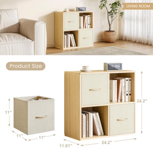 EXPERLAM 4 Cube Storage Organizer - Solid Wood Bookshelf with 2 Storage Bins, Cube Shelf with 2 Removable Back Panels, Vertical or Horizontal Bookcase, Open Book Shelf for Bedroom, Living Room, Office - Image 3