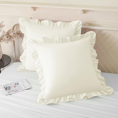 KKJIAF 2 Pack Ruffle Pillow Cases 18x18 Inches, Beige by KKJIAF