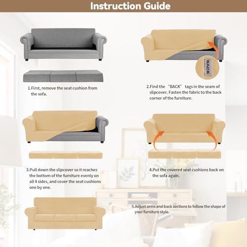 WEERRW 4 Pieces Couch Cover for Sofa Velvet Sofa Covers Washable, Champagne - Image 5