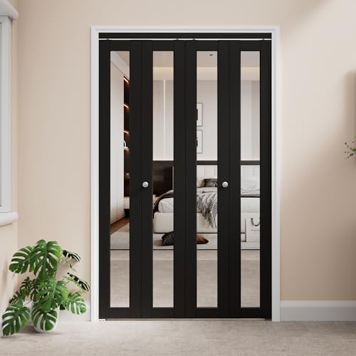 Bifold Doors for 48" x 80" Opening, Mirror Interior Folding Closet, Black - Image 2