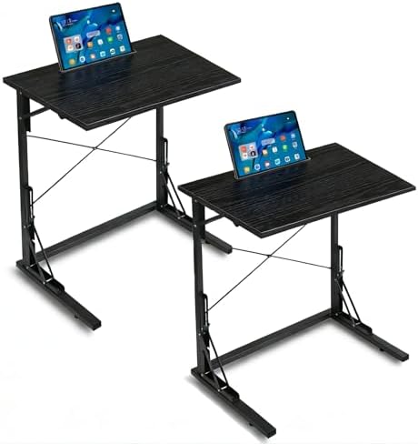 24 inch Foldable TV Tray Table, Foldable Portable C-Shaped Sofa end Table, Oversized Sofa Side Laptop Desk, Suitable for Living Room and Bedroom (2, Black) by Unknown