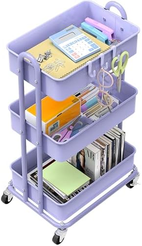 Simple Houseware 3-Tier Heavy Duty Metal Utility Rolling Cart, Purple - Image 3