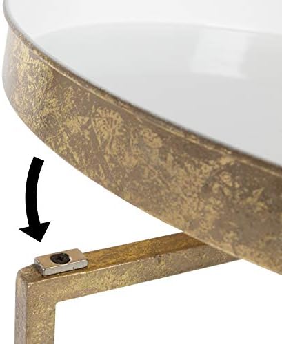 Kate and Laurel Celia Round Metal Foldable Tray Accent Table, White with Gold Base - Image 6