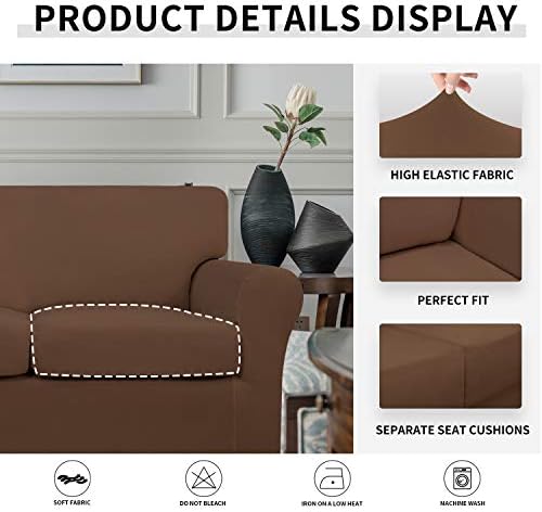 Easy-Going 4 Pieces Stretch Soft Couch Cover for Dogs - Washable Sofa Slipcover for 3 Separate Cushion Couch - Elastic Furniture Protector for Pets, Kids (Sofa, Brown, Large) - Image 4