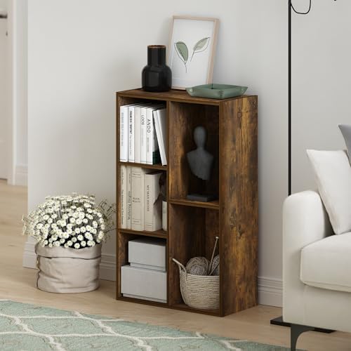 Furinno LUDER Book Shelf, 5-Cube Bookshelf, Reversible Bookcase, 9.4 x 19.5 x 31.5, Easy Assembly, for Living Room, Bedroom, Home Office, Amber Pine - Image 2