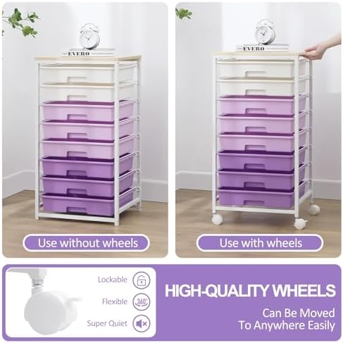 SYKIARIOL Rolling Cart with Drawers,8 Drawers Storage Cart,Purple - Image 6