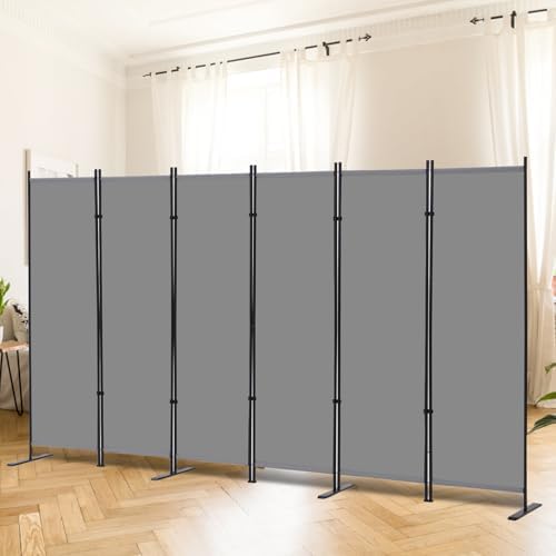 RANTILA 6 Panel Room Divider, 6 FT Folding Privacy Screen with Wide Feet, Freestanding Partition for Room Separation, Portable Room Divider Panel, 133" W x 71" H, Grey - Image 2