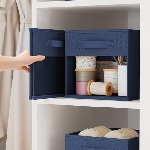DIMJ Cube Bins, 12.2-Inch Storage Bins Cubes with Window, 6 Packs Collapsible Storage Bins with Handles, Closet Storage Baskets for Organizing Living Room, Office, 6 Pack,Navy Blue - Image 3