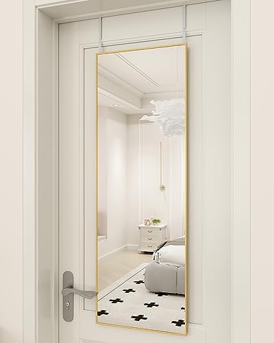 BEAUTYPEAK 16" x 50" Adjustable Height Over The Door Mirror, Gold by BEAUTYPEAK