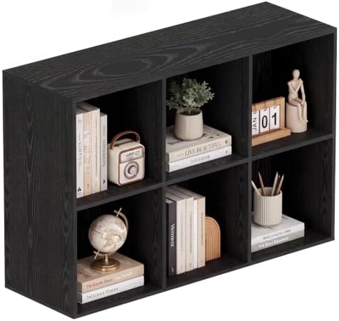 Book Shelf, Wooden Cube Storage Organizer with 11" Open Cubes, Stackable Modular Bookcase for Room Divider Storage, 2 Tier Bookshelf for Living Room, Bedroom, Office (Black, 6-Cube) by Nestwise