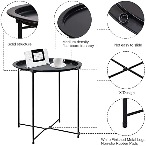 Garden 4 you End Table Metal Side Table Black Round Folding Tray Cyan Sofa Small Accent Fold-able Table, Round End Table Tray, Next to Sofa Table, Snack Table for Living Room and Bed Room - Image 6