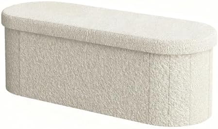GLAXYFUR Oval Ottoman with Storage for Living Room, Sherpa Bench, Beige - Image 7