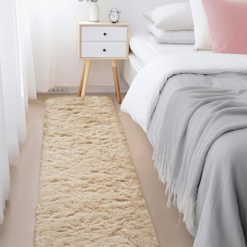 Ophanie Runner Rug for Hallway, 2x6 Upgrade Non-Slip Fluffy Soft Bedside Rugs, Bedroom Living Room Beige Shaggy Carpet for Kids Girls Boys Dorm Nursery Home Decor Aesthetic - Image 3