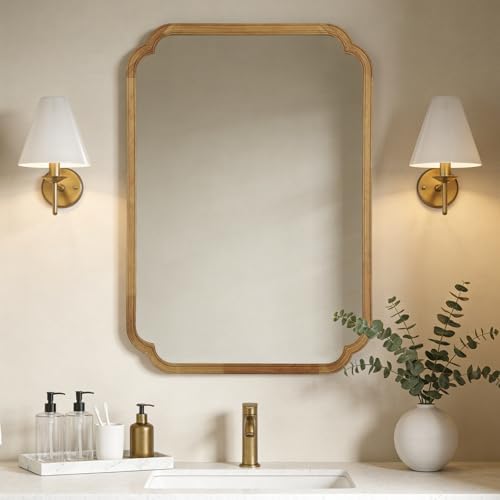 WallBeyond 28" x 40" Rounded Corner Arch Wall Mirror with Wood Frame for Entryway, Living Room or Bedroom Home Decor - Light Woodgrain [28 x 40 inches, Natural Color] by WallBeyond