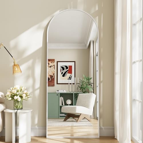 Mirror Full Length, 26"x71" Large Arched Floor Full Length Mirror with Stand, Room Decor Big Full Body Floor Mirror with HD Tempered Glass Aluminum Frame for Bedroom Living Room, White by WISSMILESHOME