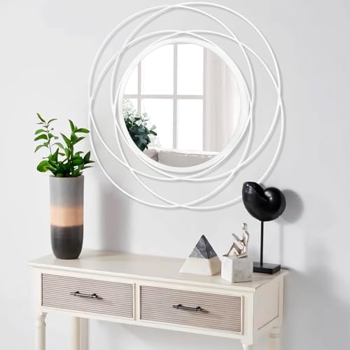 24 inch Round Mirror White, Circle Wall Mirror for Bathroom Vanity,Large Circle Mirror for Wall Decor, for Living Room Bathroom Bedroom Hallway Balcony Vanit - Image 5