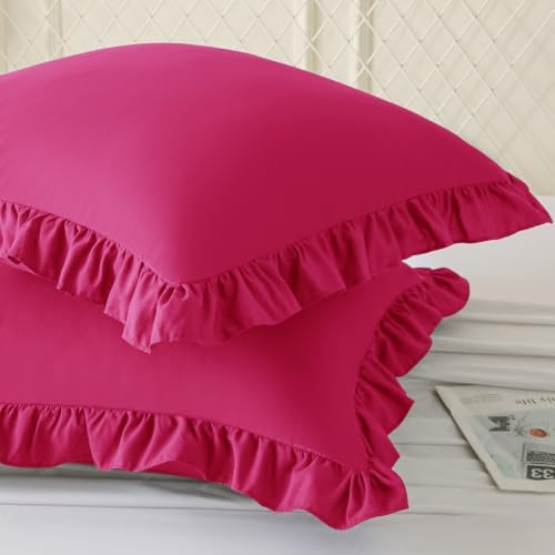 KKJIAF 2 Pack Ruffle Pillow Cases 18x18 Inches, Hot Pink - Image 2