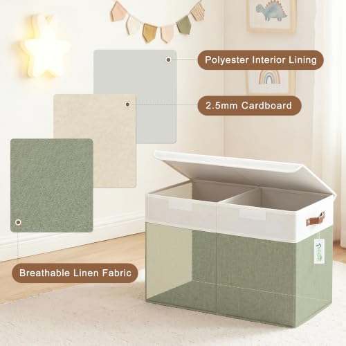 Bagnizer Large Toy Storage Box with Lids, Collapsible Sturdy Baby Storage Organizer Chest Bin Basket for Kids, Boys, Girls, Playroom, Nursery, Bedroom, Closet 25"x13"x16" (Green and White) - Image 3