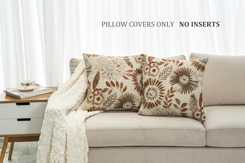 Mika Home Pack of 2 Throw Pillow Covers Decorative Pillow Cases for Sofa Couch Bed,Sunflower Pattern,22x22 Inches,Brown Cream - Image 2