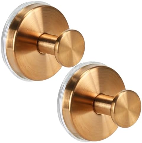 Suction Cup Hooks for Shower No-Drill Bathroom Hooks for Towels, Robes, Loofah Mountable on Bathroom Walls, Kitchen, Glass, Mirrors, Tile and Smooth,Non-Porous Surfaces (2, Champagne Bronze) by Fenas