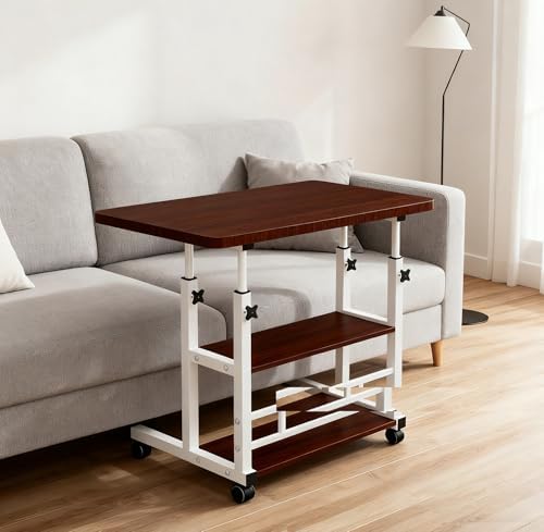 VebaCidi Medical Overbed Bedside Table with Two Shelves and Wheels (Hospital and Home Use), 31 1/2" Desk with Non Tilt Wooden Top, Adjustable Height (Black Walnut) - Image 7