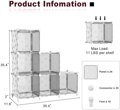 UNKU 6 Cube Storage Organizer, Closet Organizer Storage Shelf,Translucent - Image 3