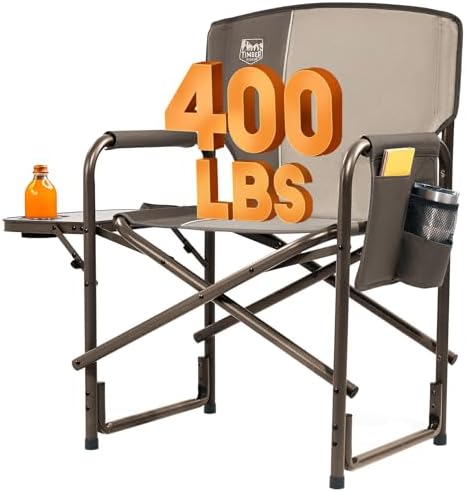 Timber Ridge Aluminum Oversized Camping Chair, Lightweight Portable Directors Chair with Side Table Detachable Side Pocket for Outdoor Camping, Lawn, Picnic, Support 400lbs Tan by TIMBERRIDGE