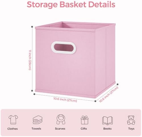 Stero Fabric Storage Cubes Bins, 11 inch Fun Colored Foldable Storage Baskets with Dual Plastic Handle for Home, Kids Room, Closet and Toys Organization, Multi Colored, Set of 6 - Image 2