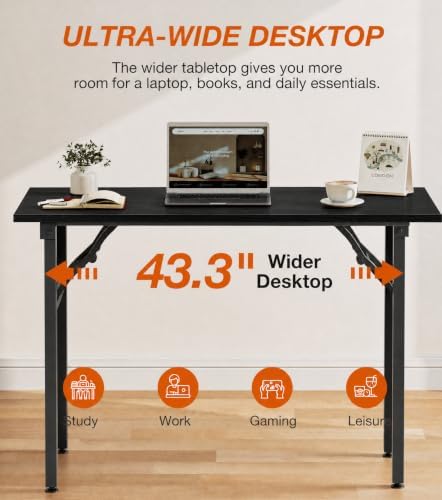 XBurmo Folding Desk Foldable Table, No Assembly 43.3" Foldable Desk Space-Saving Workstation for Small Space, Computer Table, Flat Storage for Home Office, Bedroom, Dorm, Study Room, Dark Oak - Image 6