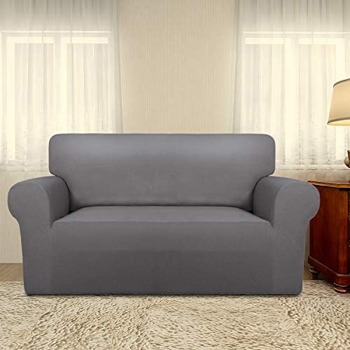 PureFit Stretch Loveseat Covers Fleece Couch Covers for Sofa Light Gray - Image 2