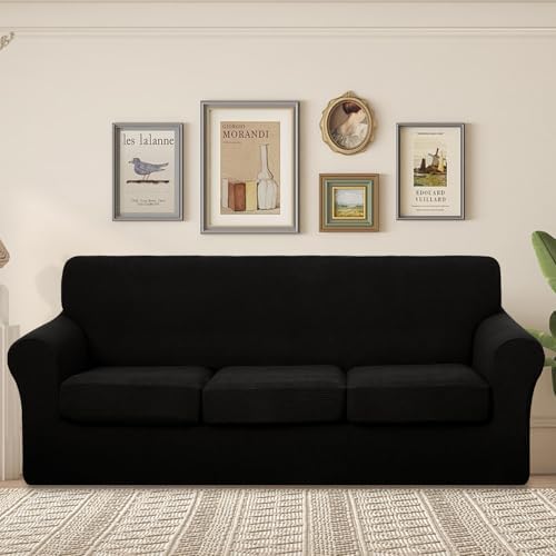 U-NICE HOME 4 Pieces Stretch Couch Cover Sofa Slipcover, Black - Image 2