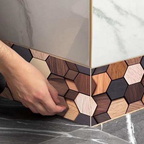 IVN Wallpaper Border Peel and Stick Wall Rustic Wood Hexagon 4x196 Inch | Wall Trim Self Adhesive Borders for Walls Mirror Border Frame Accent Strip for Bedroom Kitchen LivingRoom Decor - Image 4