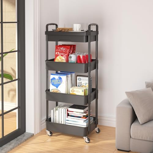 Calmootey 4-Tier Utility Cart with Drawer & Wheels, Storage for Home,Office - Image 4