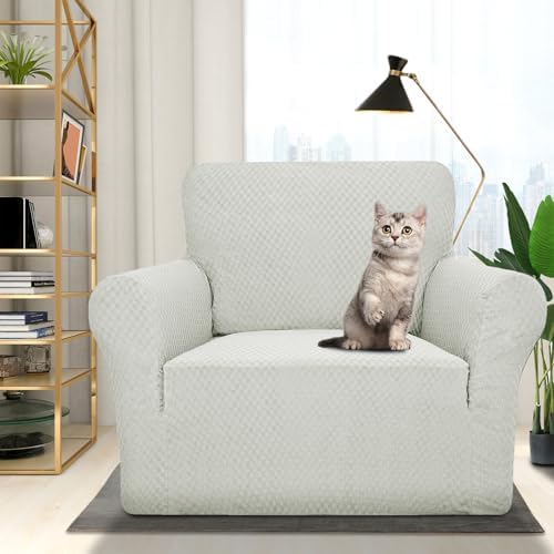 ZNSAYOTX 1 Piece Jacquard Chair Slipcovers for Living Room High Stretch Chair Covers with Arms Anti Slip Pets Friendly Couch Sofa Armchair Cover Furniture Protector (Small, Ivory) - Image 2
