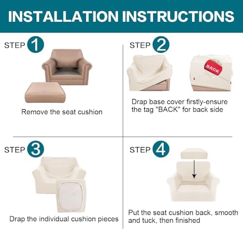 Turquoize 2 Piece Chair Covers Armchair Slipcovers for Living Room Armchair Sofa Cover with Individual Cushion Covers Feature Jacquard Fabric (Chair, Cream) - Image 6