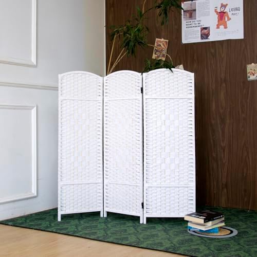 3-Panel Short Room Divider, 3.9 ft Freestanding Partition Wall, Natural White Rattan Double-Sided Folding Screen for Living Room, Bedroom & Corner Privacy - Image 3