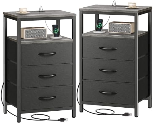 Huuger Nightstands Set of 2, Nightstand with Charging Station,Bedside Table by Huuger