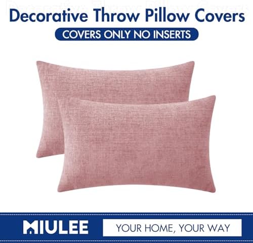MIULEE Soft Chenille Lumbar Throw Pillow Covers Blush Pink 12x20 Pack of 2 - Image 6