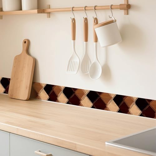 IVN Wallpaper Border Peel and Stick Wall Brown Diamond Check 4x196 Inch | Wall Trim Self Adhesive Borders for Walls Mirror Border Frame Accent Strip for Bedroom Kitchen LivingRoom Decor - Image 2