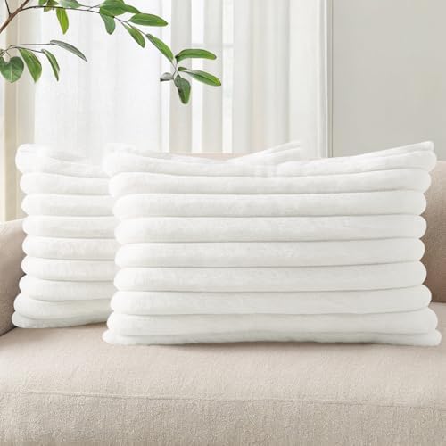Pallene Faux Fur Decorative Throw Pillow Covers 12x20 Set of 2, White by PALLENE