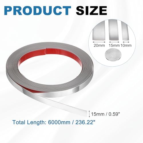 uxcell Silver Peel and Stick Molding Trim, 0.6 Inch x 19.7 ft Self-Adhesive Mirror Tape, Flexible PVC Border Strip for Wall Decoration Tile Edge Ceiling Floor Frame Furniture Decoration - Image 2