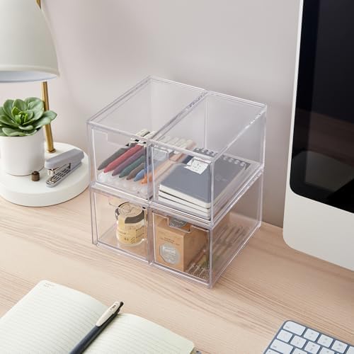 STORi Stackable Desk Organizer drawers, Clear Pen Pencil Makeup Brush drawers for Desktops and Vanities, 4 Tall Drawers (Made in USA) - Image 4