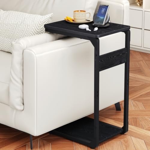 Wood Pedestal Small Sofa Side Table for Couch, C Shaped End Table ET-YB-BK1 - Image 6