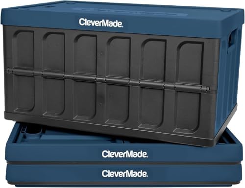 CleverMade Collapsible Storage Bins With Lids, 62L 3 Pack, 100 lb, Ocean by CleverMade