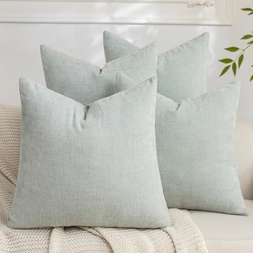 Set of 4 Soft Textured Decorative Throw Pillow Covers 20x20 Inch Cozy Farmhouse Cushion Cover Square Accent Pillow Cases for Bed Couch Sofa Living Room, Light Aqua by Cozoomy