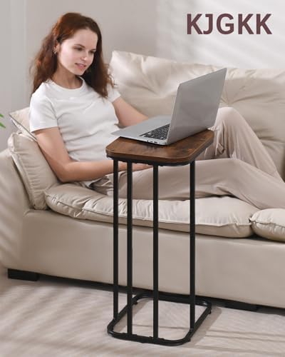 KJGKK C Shaped End Table, 27 Inches High Small Side Table for Sofa and Bed, Couch Table Slides Under, Tall Tv Tray Table for Living Room, Bedroom, Metal Frame, Rustic Brown & Black - Image 4