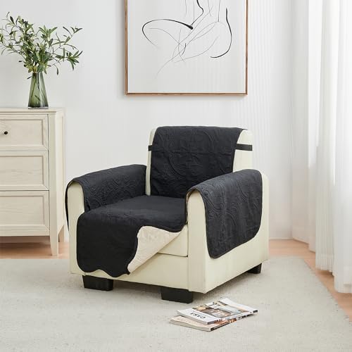 Great Bay Home Reversible Chair Cover - Washable Slipcover Furniture Protector with Elastic Straps - Perfect for Kids & Pets - Quilted & Stitched Detail (Black/Taupe) by GreatBayHome