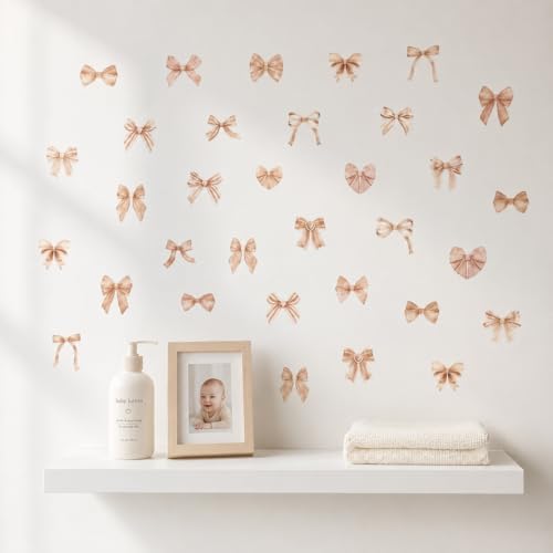 60Pcs Watercolor Bowtie Wall Stickers - Coquette Aesthetic Vinyl Decals for Room Decor in Light Pink, Sky Blue, Mint Green, Lavender Peel and Stick Nursery, Bedroom, Kindergarten Wall Art (Brown) by Unknown